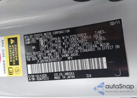 2011 Lexus Rx 450H from USA, damaged, VIN JTJZB1BA3B2005727